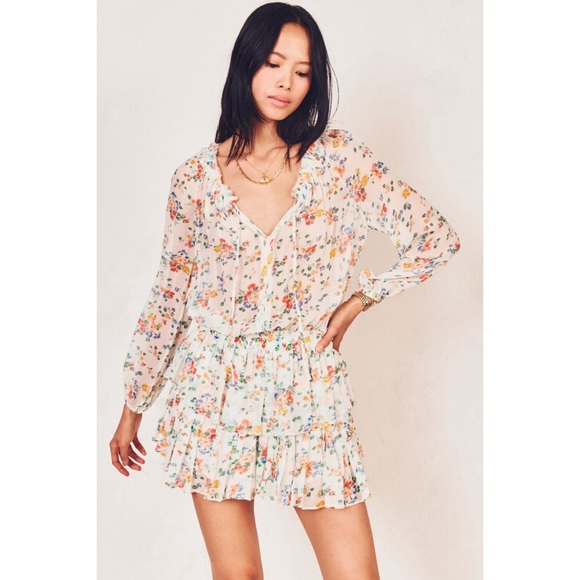 LoveShackFancy Silk Floral Popover Dress - Picture 6 of 14